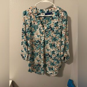 Apt. 9 Teal and Peach Patterned Top